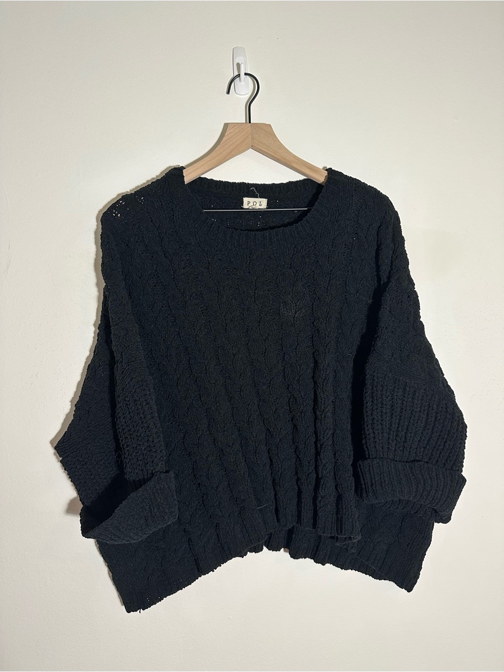 POL - Black Cable Knit Women's Sweater